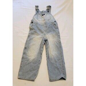 OshKosh Bgosh Kids 5T Hickory Stripe Denim Overalls Blue White Vestbak Bibs Long